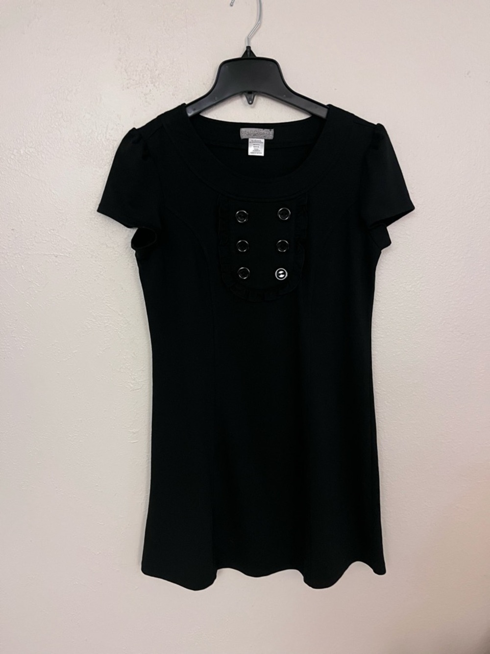 Black Short Sleeve Top with Decorative Button Detail size medium